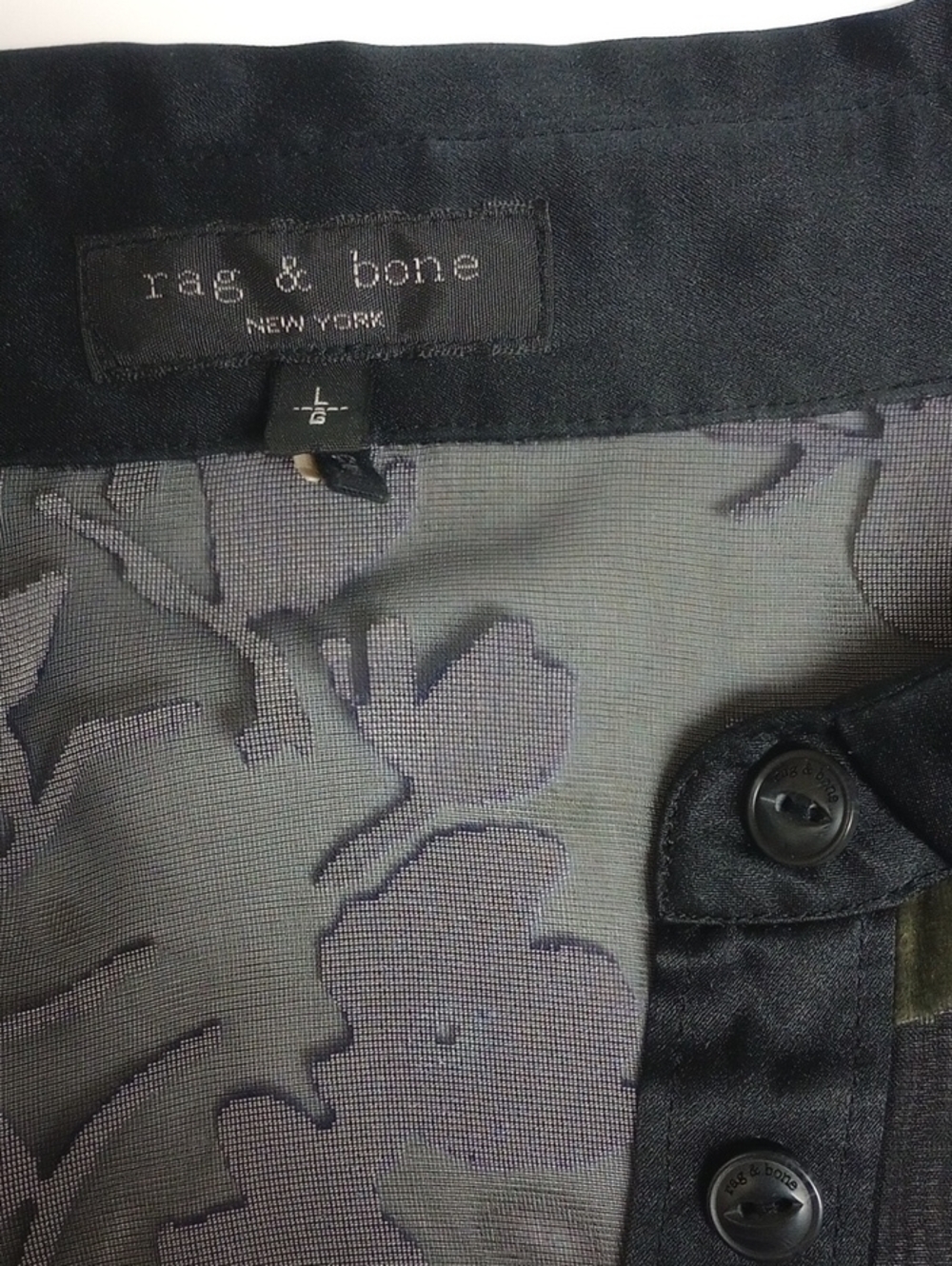 🆕💙RAG & BONE "GIGI" BLACK SILK BLEND SHEER BLOUSE BLUE FLORAL VELVET BURNOUT - Picture 11 of 13